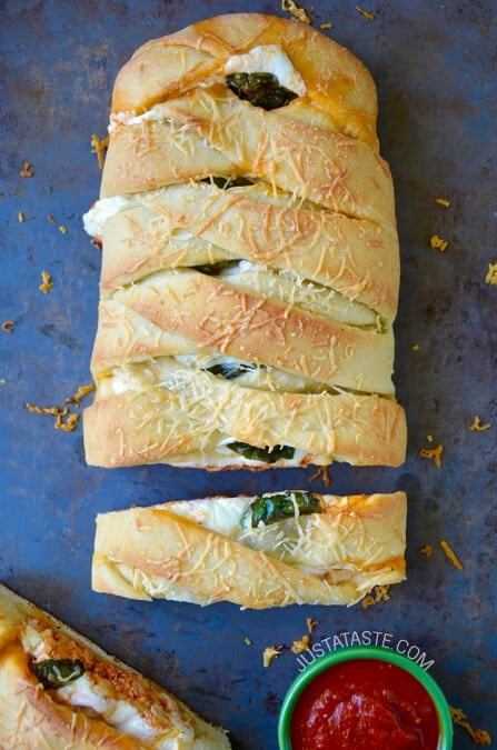 Easy Cheesy Chicken Stromboli recipe from justataste.com