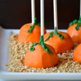 Pumpkin Cheesecake Pops Recipe from justataste.com