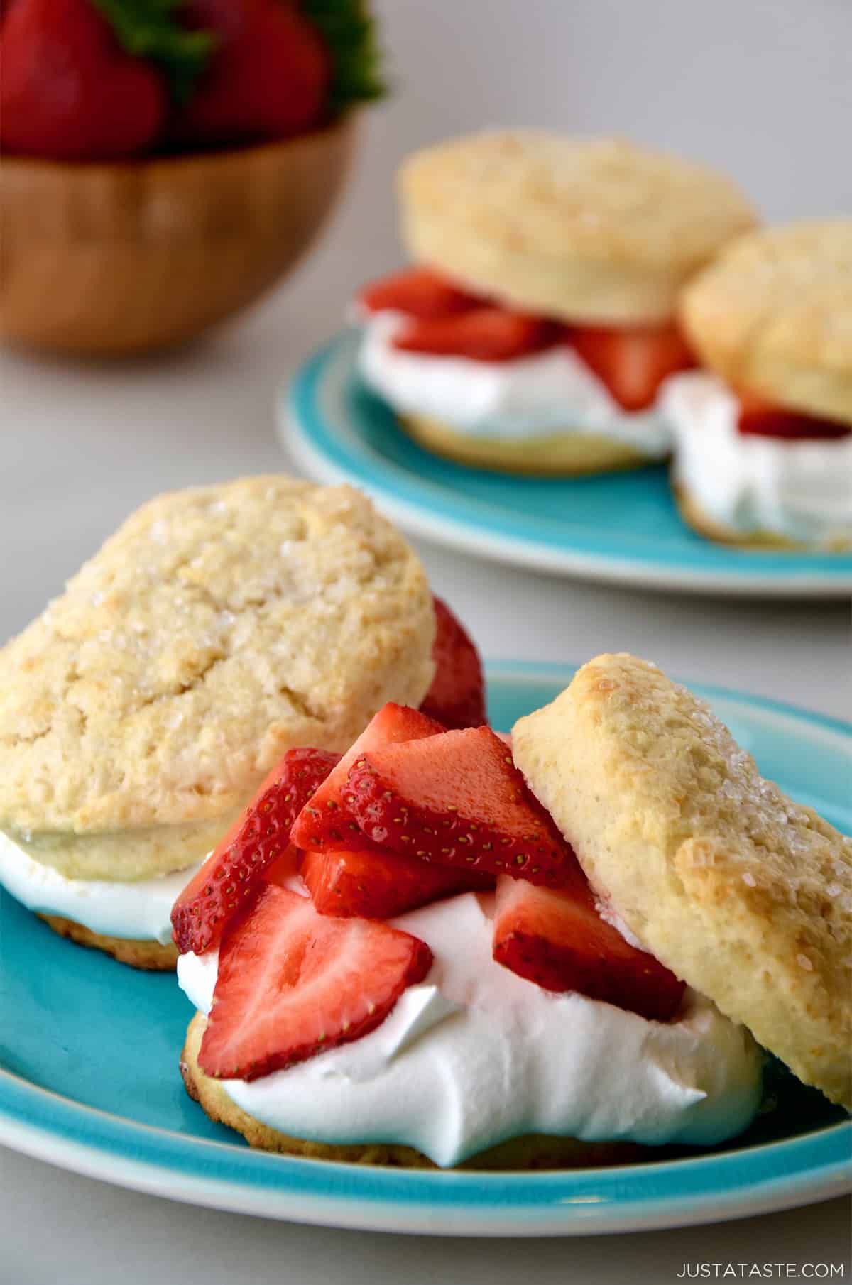 Strawberry shortcake with homemade whipped cream.