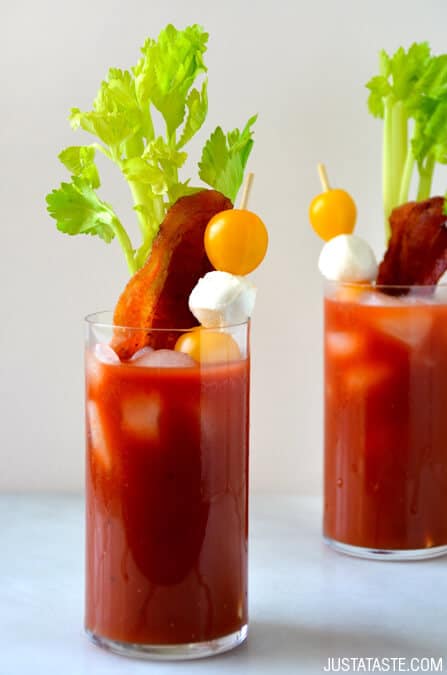 House made Bloody Mary cocktail mixture from vegetables in pitcher