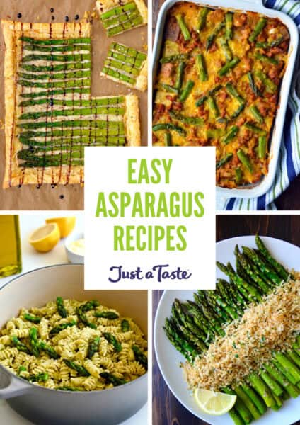 A collage of asparagus recipes.