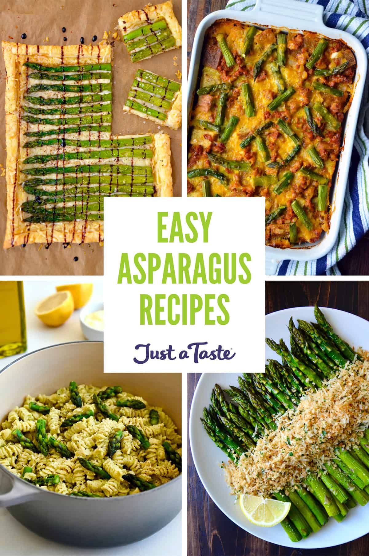 A collage of asparagus recipes.