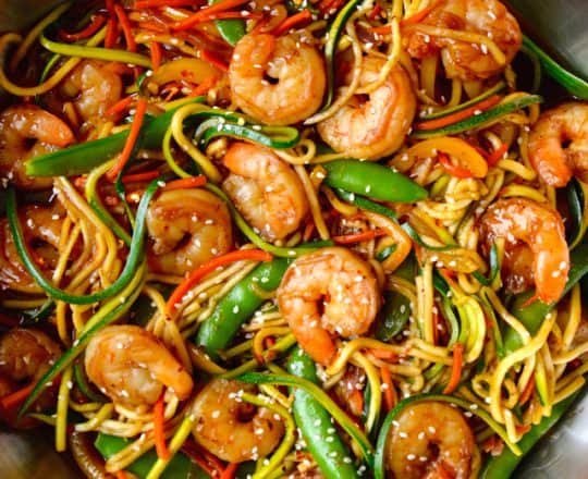 Asian Zucchini Noodle Stir-Fry with Shrimp