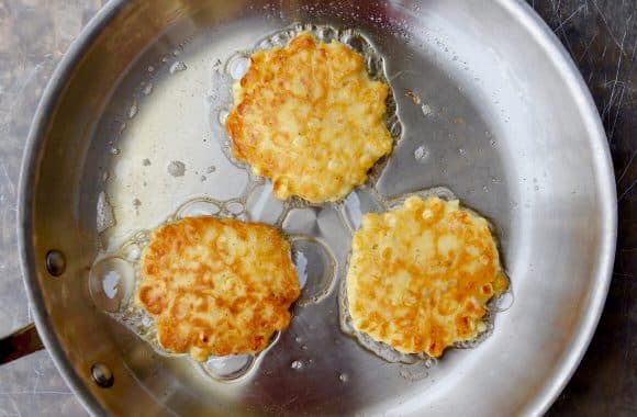 Frying Quick and Easy Corn Fritters in sauté pan