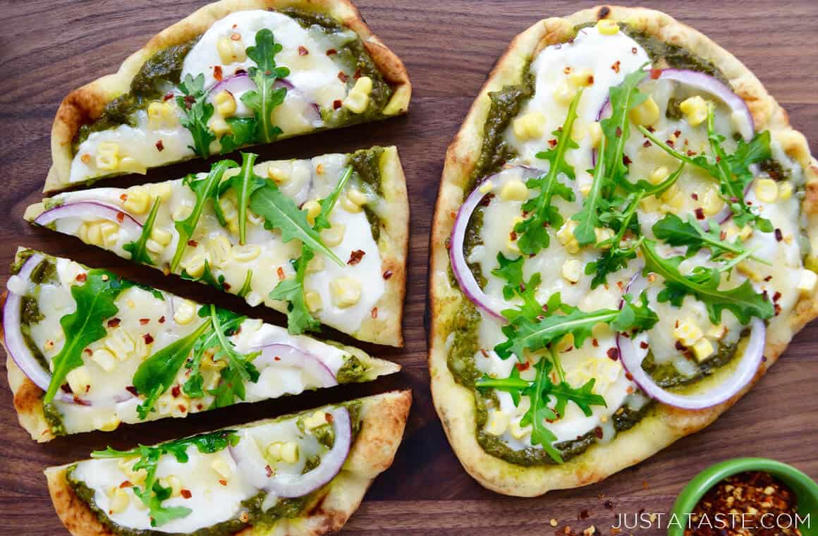 Grilled Flatbread Pizzas with Avocado Pesto - Just a Taste