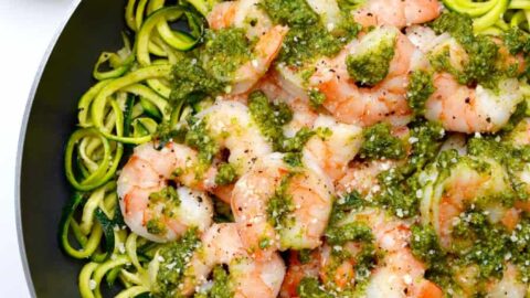 Pesto Zucchini Noodles with Shrimp