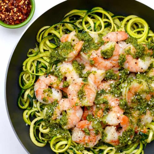 Pesto Zucchini Noodles With Shrimp Just A Taste
