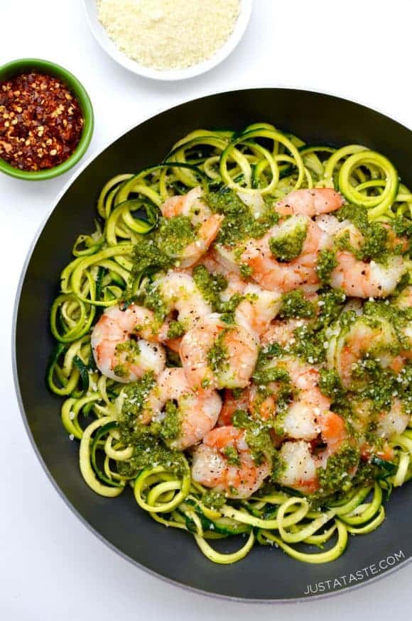 Pesto Zucchini Noodles with Shrimp