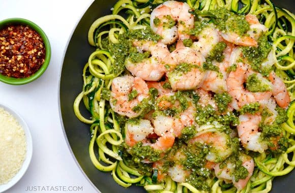 Pesto Zucchini Noodles with Shrimp