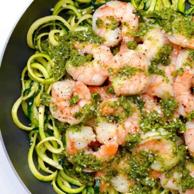 TUESDAY: Pesto Zucchini Noodles with Shrimp