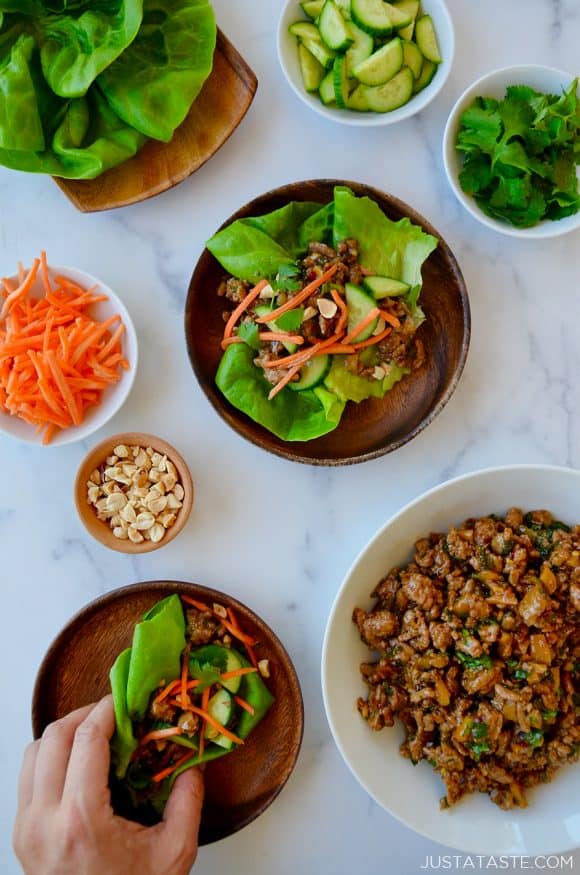 Top down view of 30-Minute Chinese Chicken Lettuce Wraps