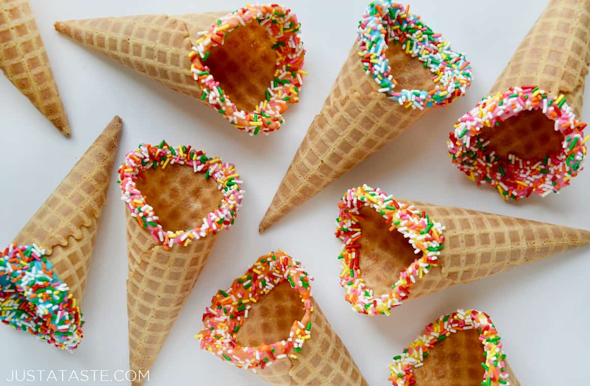 Rainbow Dipped Waffle Cones Just a Taste