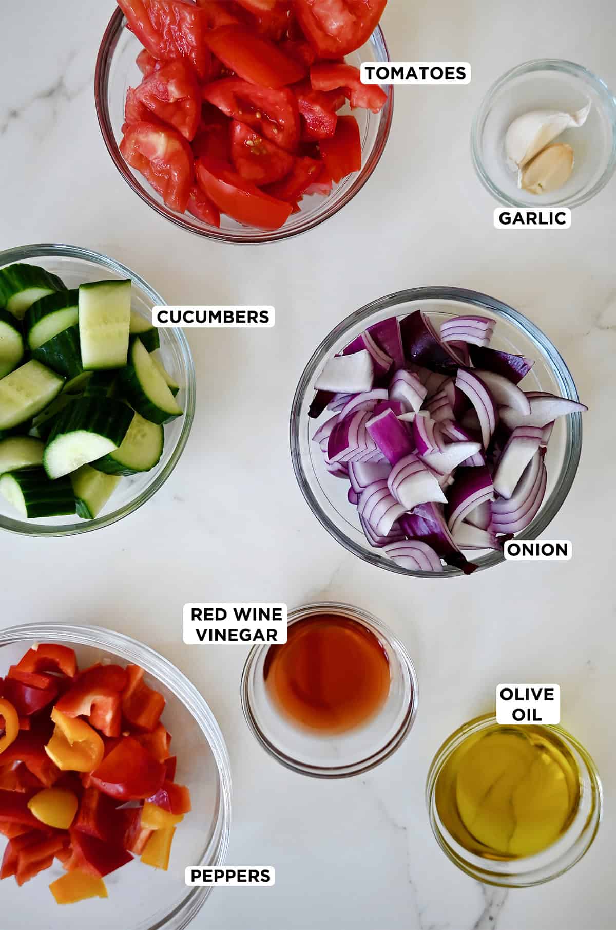Ingredients to make American-style gazpacho.