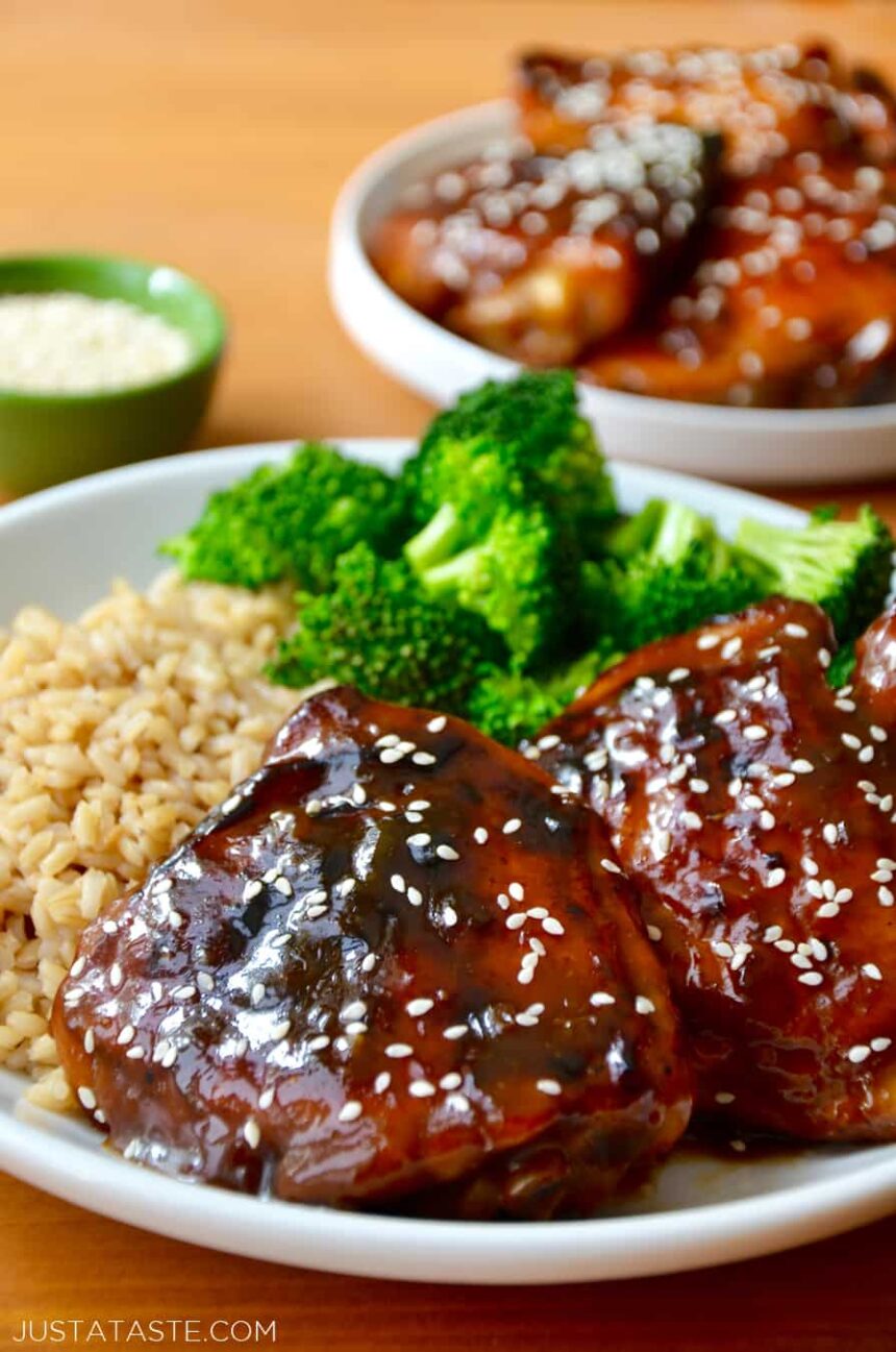 Glazed Honey Soy Chicken Thighs Just a Taste