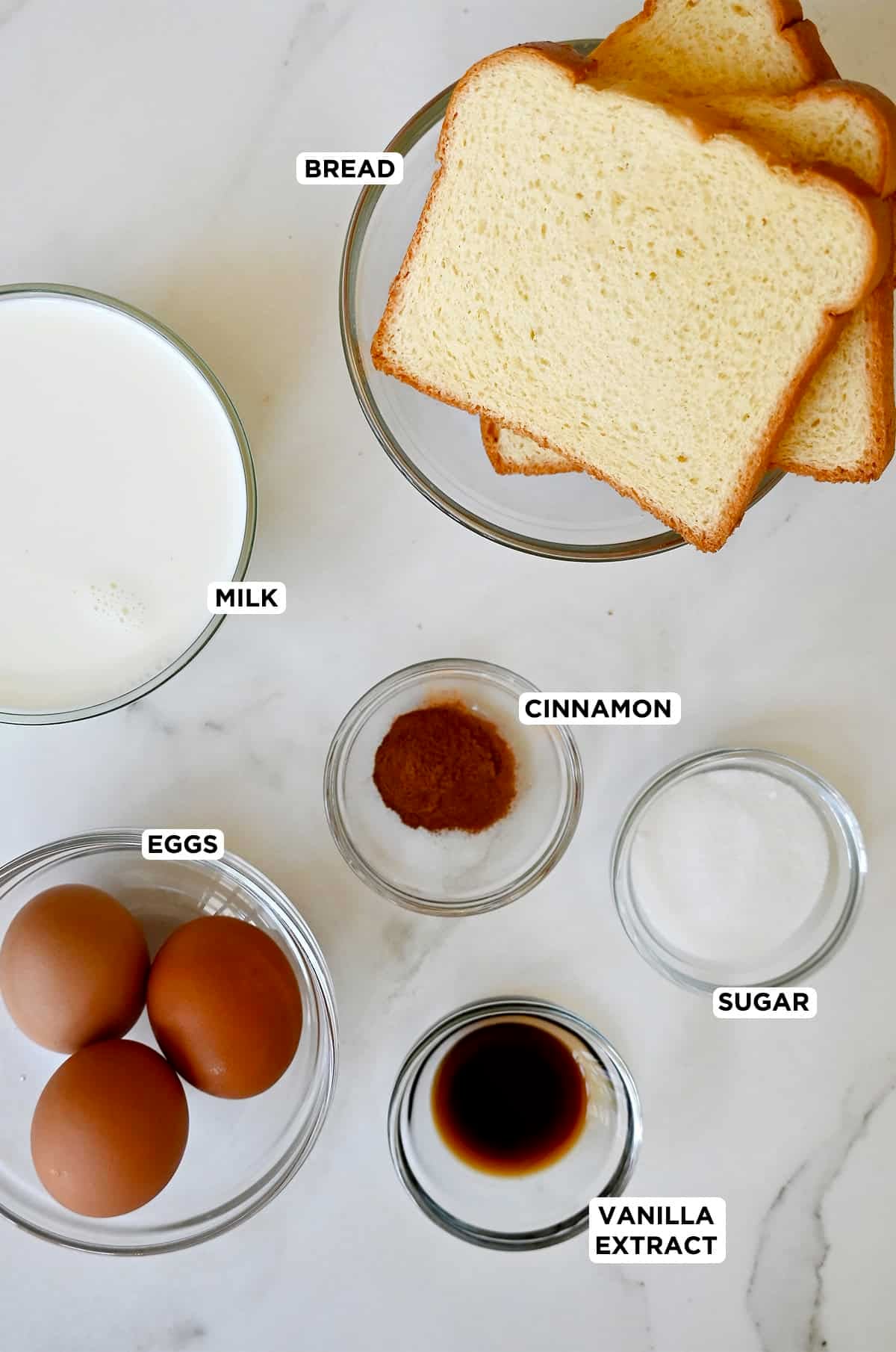 Ingredients to make baked French toast sticks.