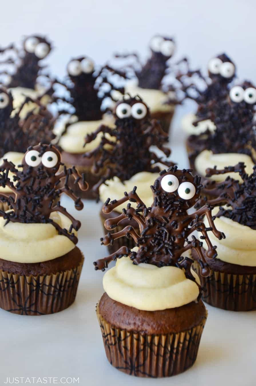 Easy Halloween Cupcakes with Chocolate Spiders - Just a Taste