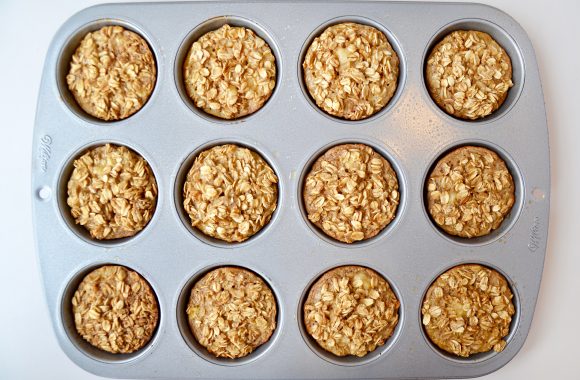 Muffin tin with freshly Baked Oatmeal Cups