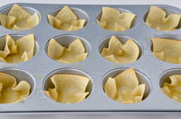 Baked wonton cups in greased muffin tin.