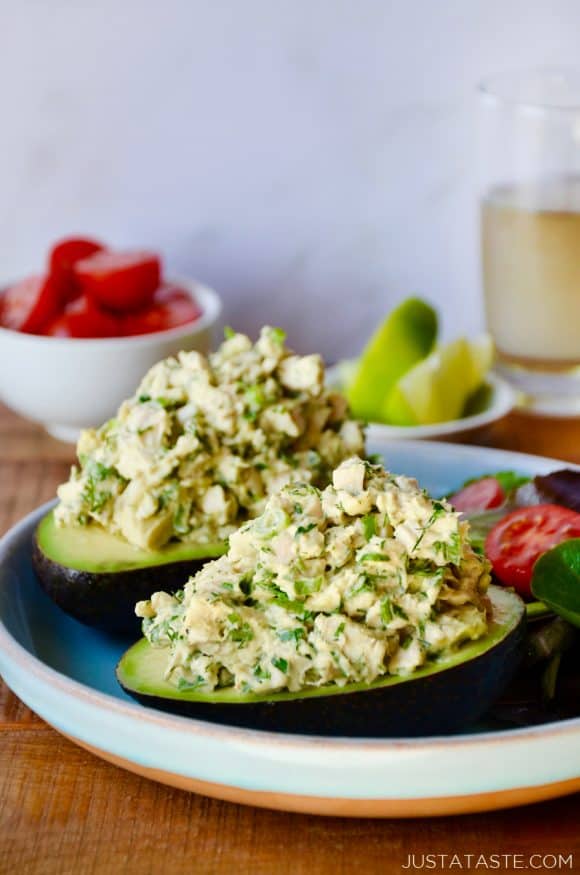 The Best Avocado Chicken Salad in hollowed-out avocados