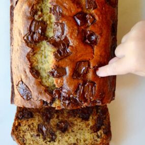Julian's One-Bowl Banana Bread studded with chocolate chunks