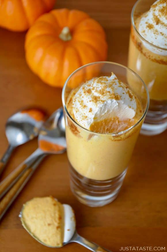 No-Bake Pumpkin Cheesecake Parfaits topped with whipped cream