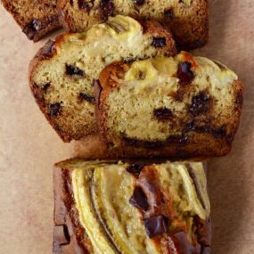 Sliced Sour Cream Chocolate Chunk Banana Bread