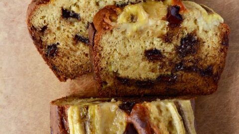 Sliced Sour Cream Chocolate Chunk Banana Bread