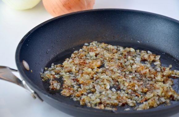 Caramelized onions in a large nonstick sauté pan