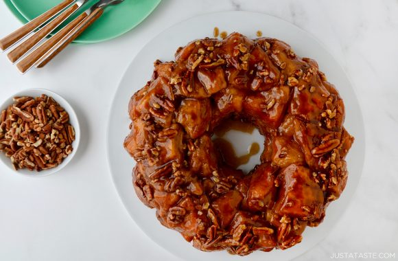 Easy Pecan Monkey Bread with plate and forks