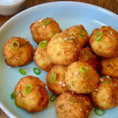 Leftover Mashed Potato Balls with leftover cranberry sauce