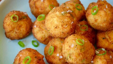 Leftover Mashed Potato Balls with leftover cranberry sauce