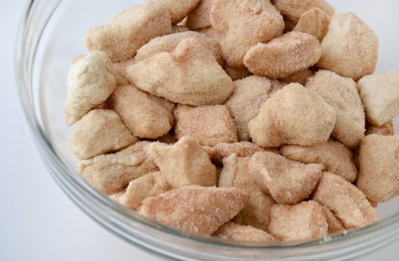 Biscuit pieces covered in cinnamon and sugar