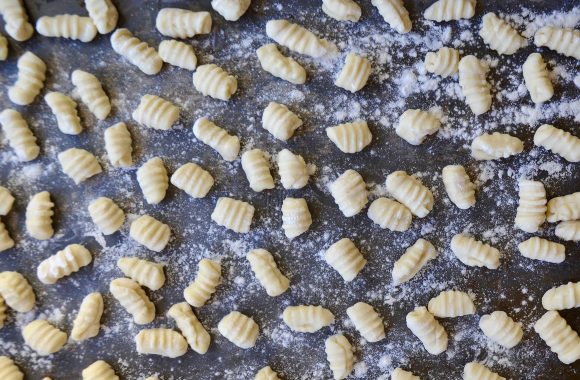 Mashed potato gnocchi on floured service