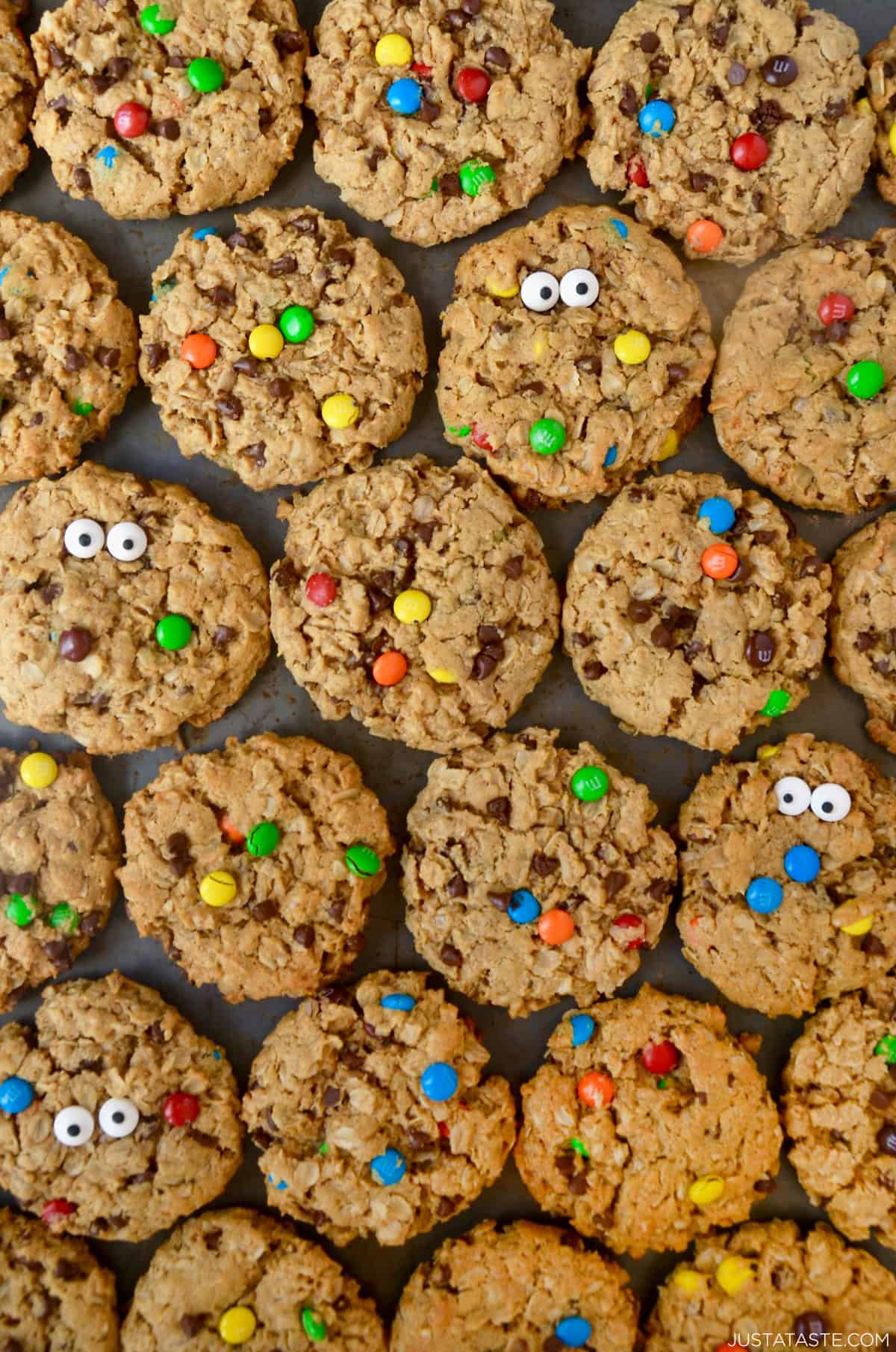 Monster Cookies studded with mini chocolate chips and M&Ms.