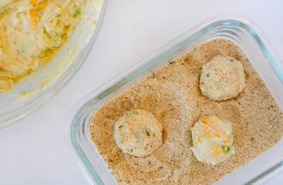 Leftover Mashed Potato Balls rolled in seasoned breadcrumbs