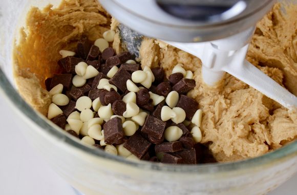 Stand mixer with chocolate chip cookie sticks batter