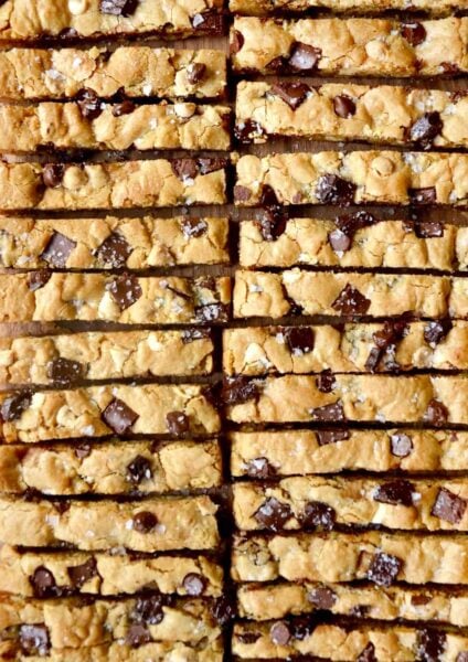 Chewy Chocolate Chip Cookie Sticks with semisweet chocolate chips, dark chocolate chunks and white chocolate chips