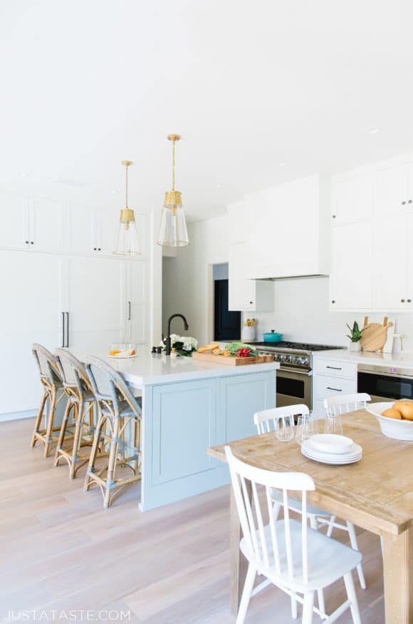 The Just a Taste kitchen island, fridge, freezer and dining room table