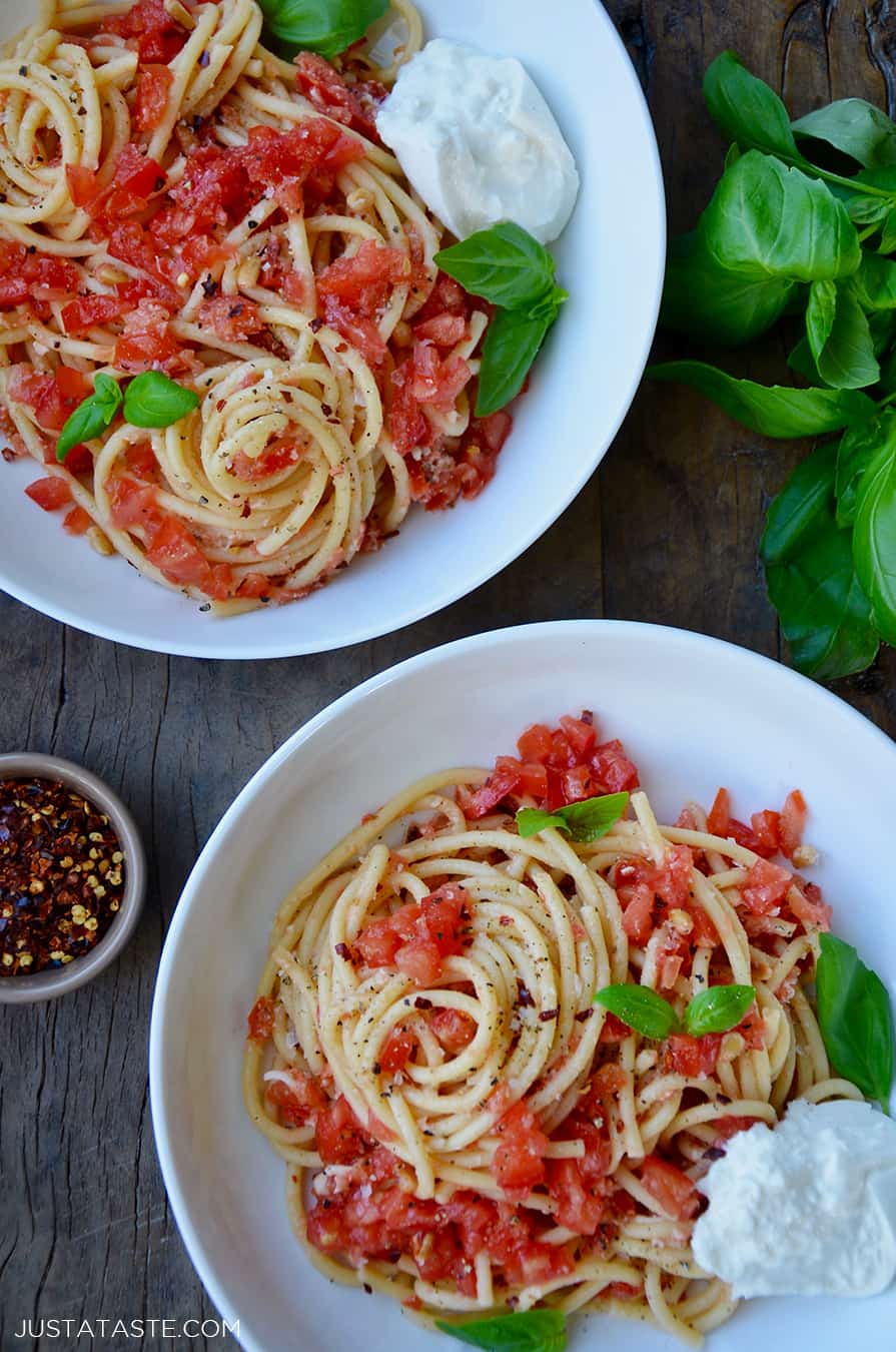 Pasta with NoCook Tomato Sauce Just a Taste