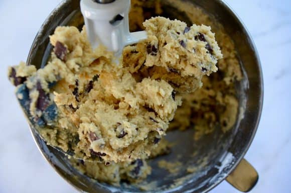 Stand mixer with skillet chocolate chip cookie dough 