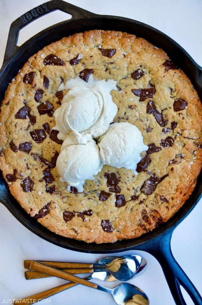 The Ultimate Skillet Chocolate Chip Cookie - Just a Taste