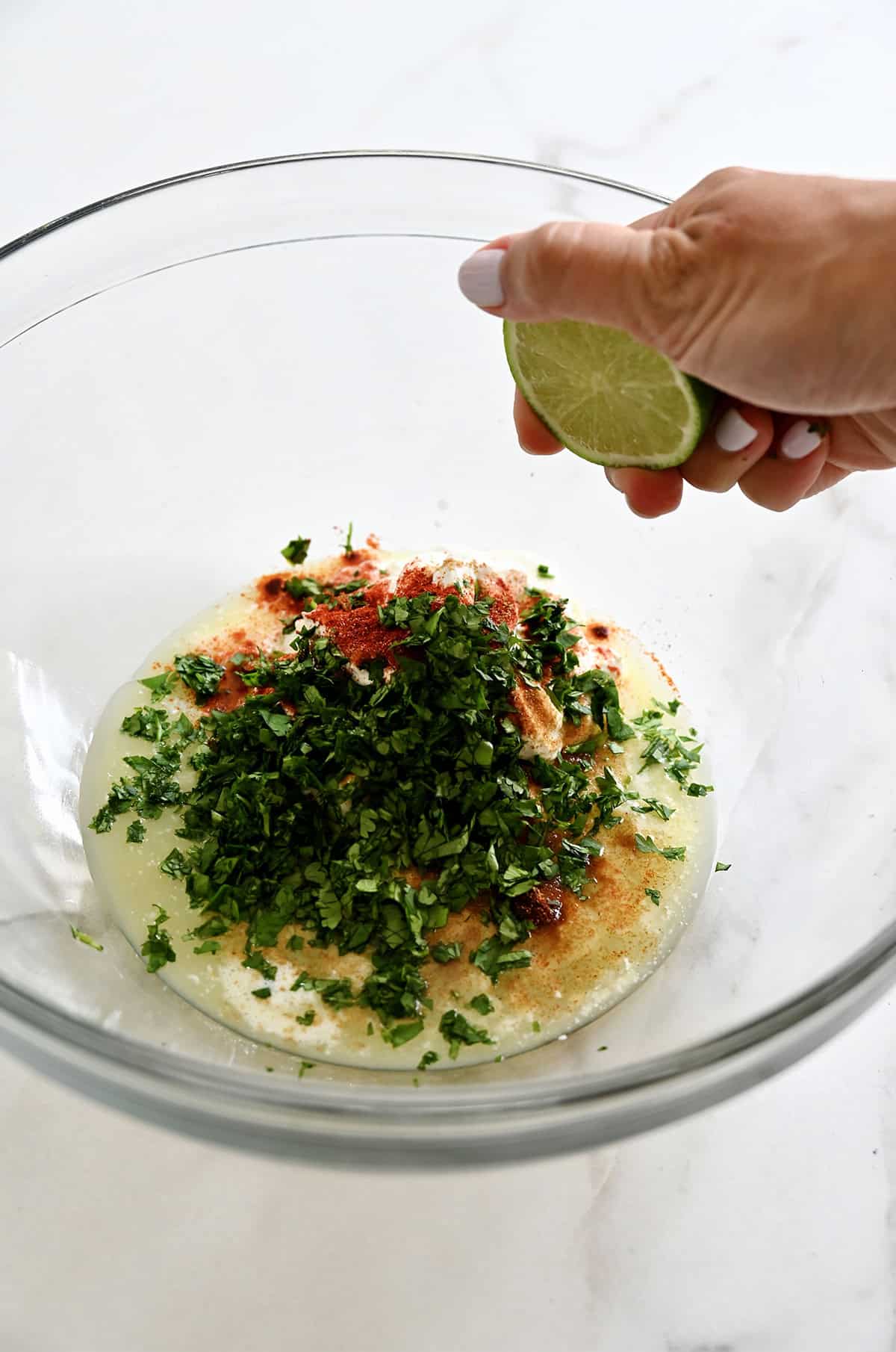 Creamy sour cream dressing for Mexican street corn salad.