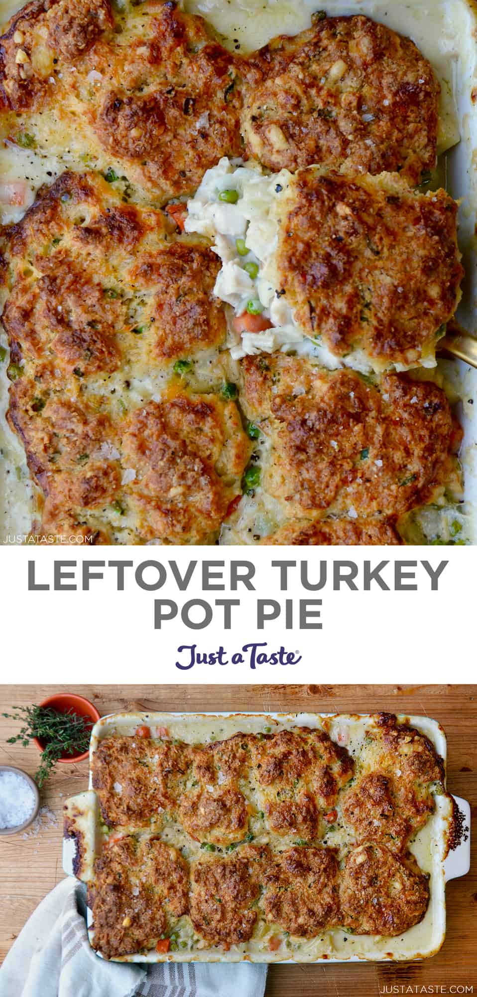 Leftover Turkey Pot Pie with Cheddar Biscuit Crust Just a Taste