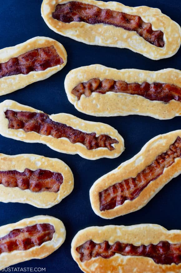 Easy Bacon Pancake Dippers on griddle