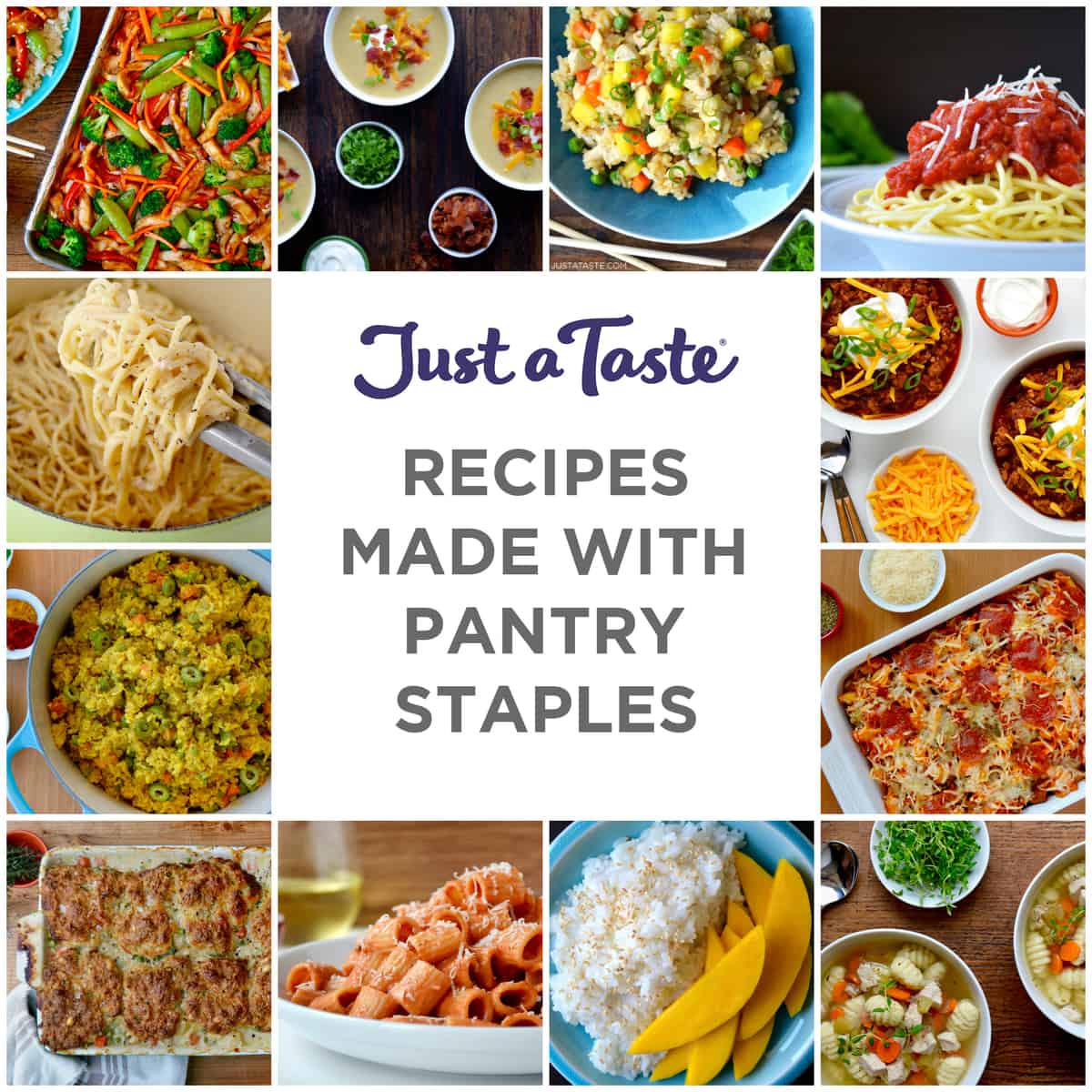 A collage of recipes all made with pantry staples.