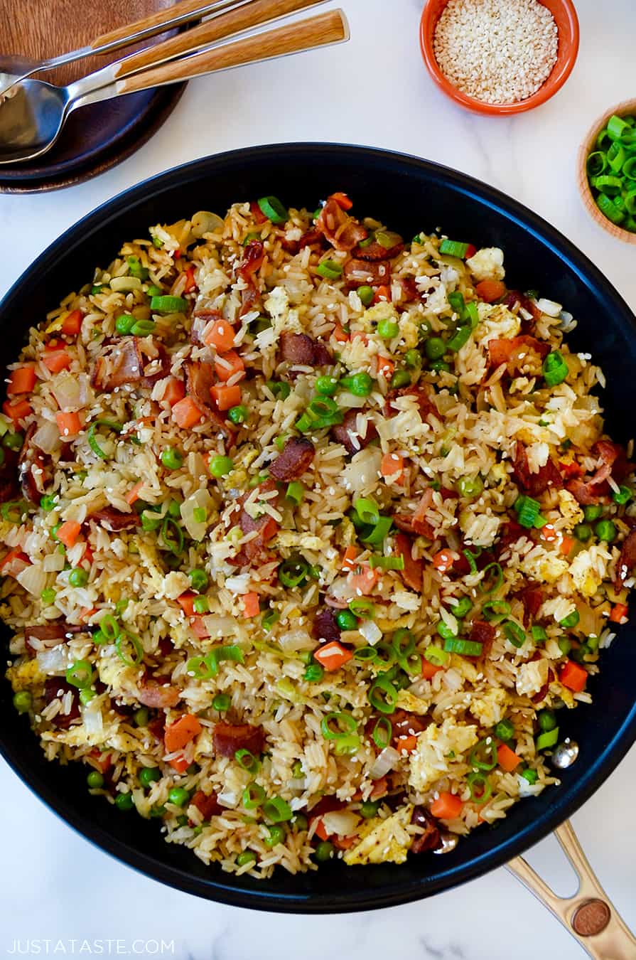 One-Pan Bacon and Egg Fried Rice - Just a Taste