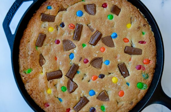 Freshly baked skillet cookie