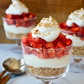 The best Strawberry Pretzel Dessert Cups topped with whipped cream