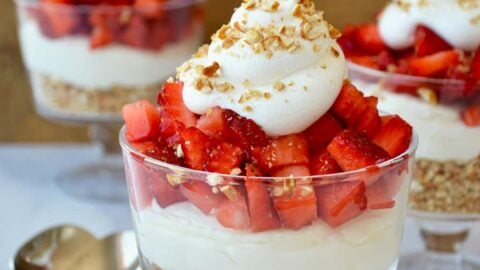 The best Strawberry Pretzel Dessert Cups topped with whipped cream
