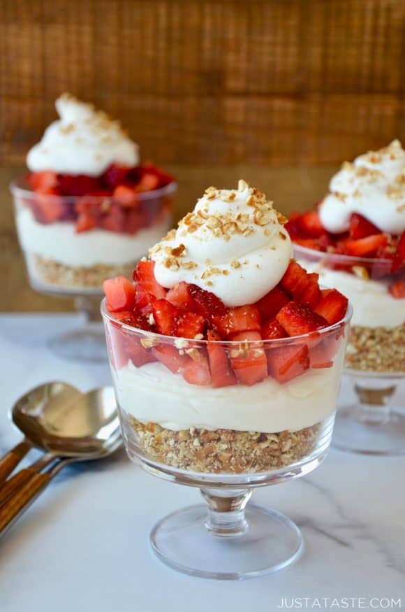 The best Strawberry Pretzel Dessert Cups topped with whipped cream